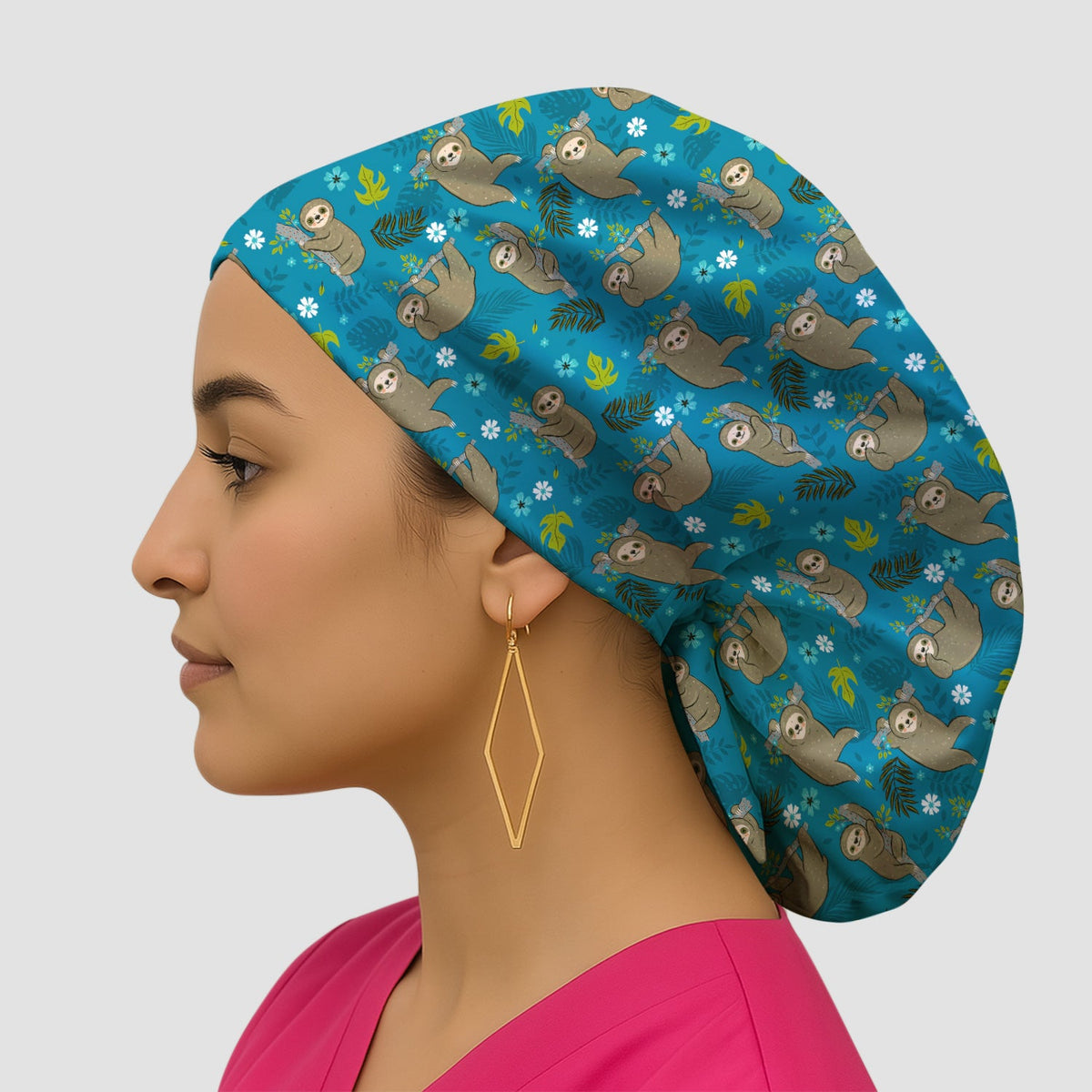 Jungle Tropical Sloth Scrub Cap