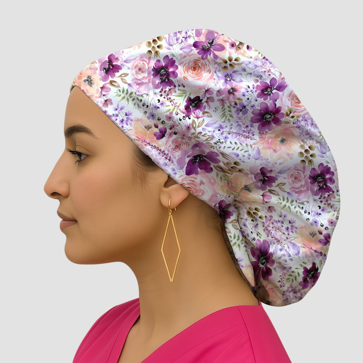 Elegant Watercolor Floral Bloom Scrub Cap