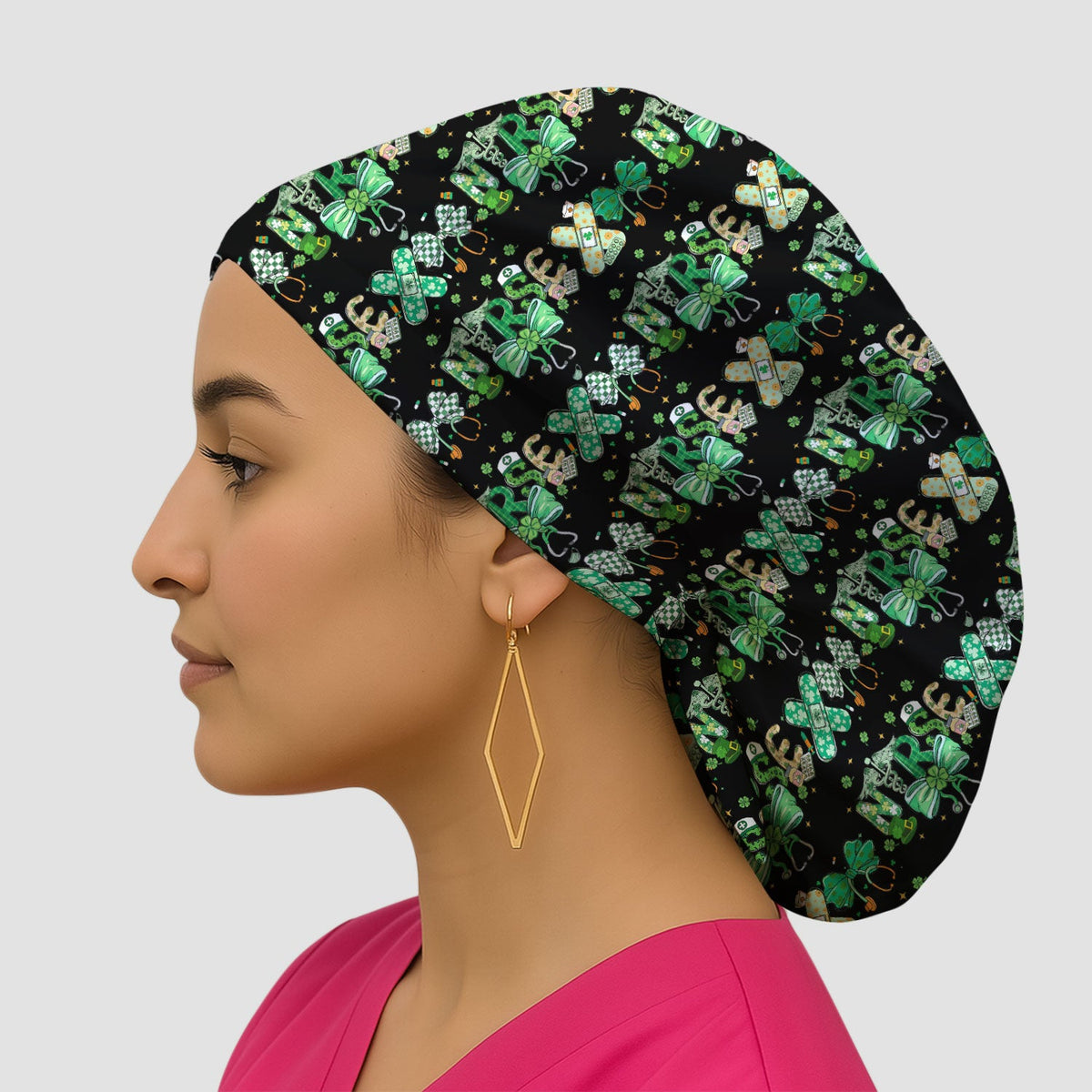 St Patrick Clover Green Bow Scrub Cap
