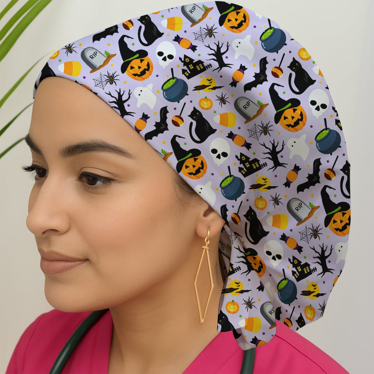 Ghost Pumpkin Witch Scrub Cap - Halloween Gift For Nurse