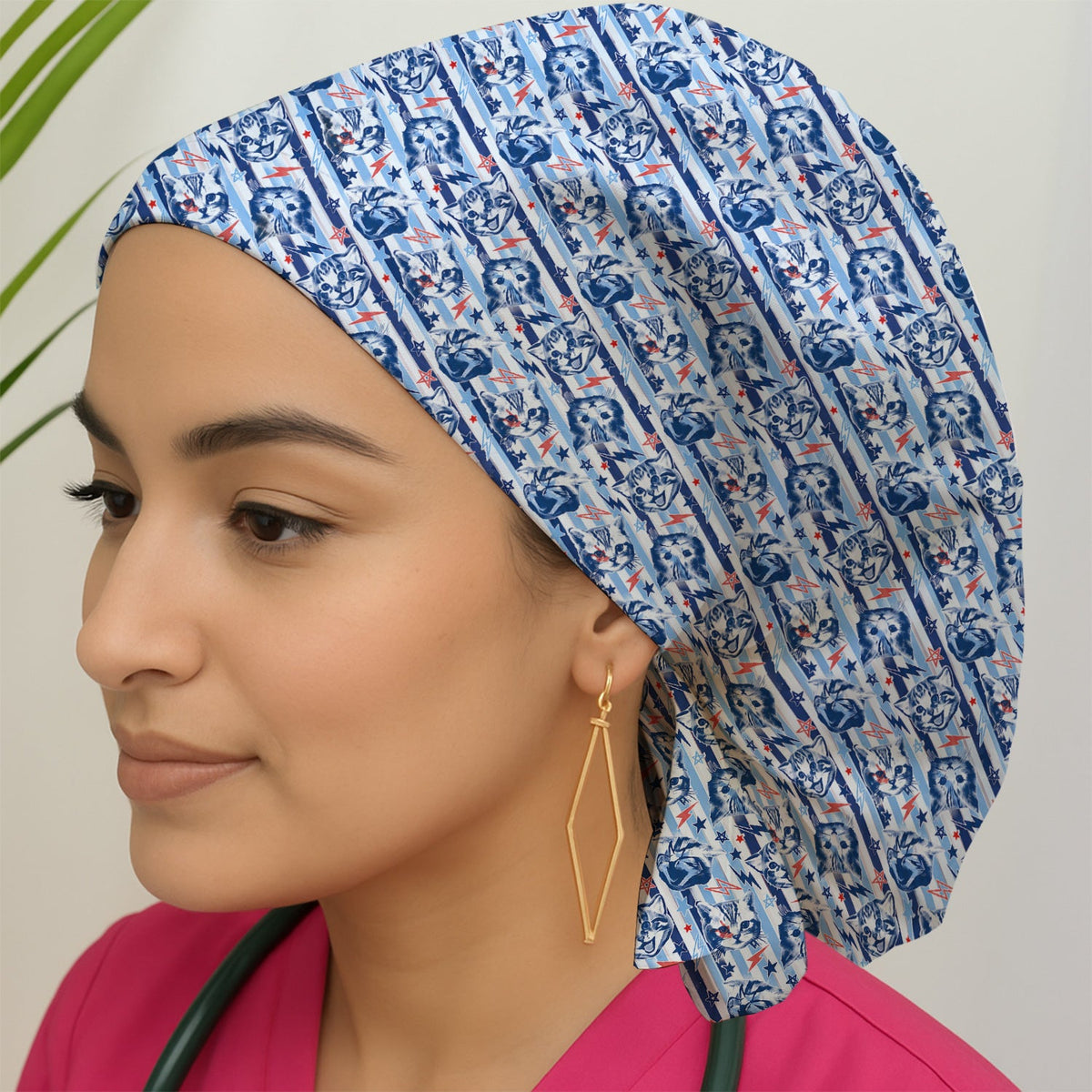 Cat Faces With Lightning Scrub Cap
