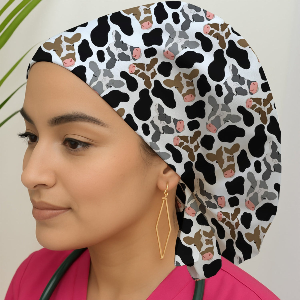 Cow Face Black White Scrub Cap