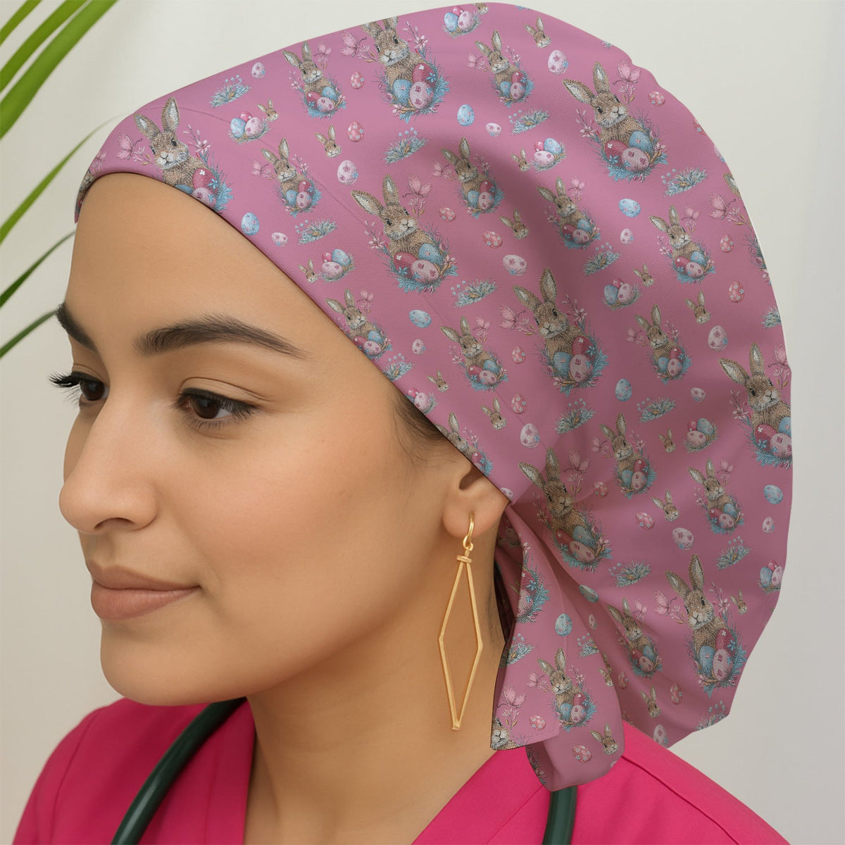 Pastel Easter Bunny Nest Nurse Scrub Cap