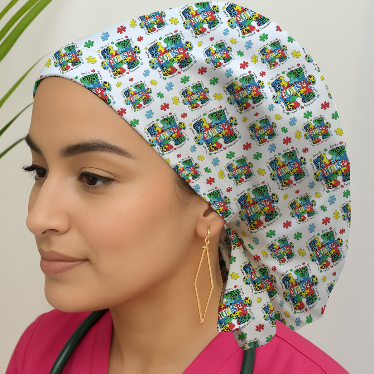Autism Awareness Puzzle Adjustable Scrub Cap