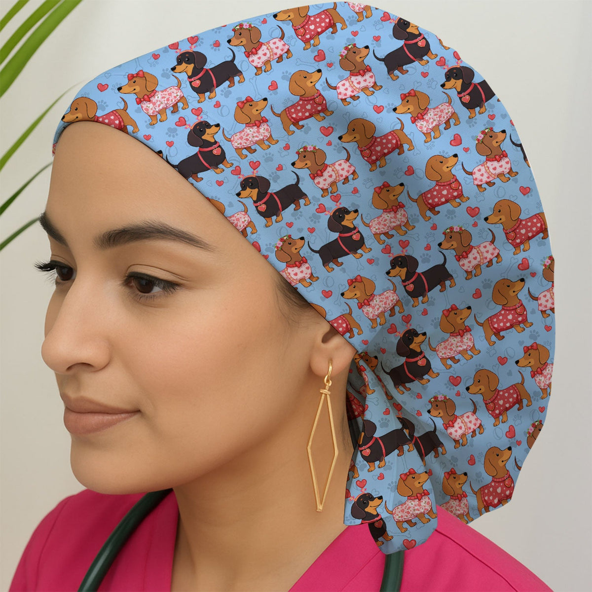 Valentine Dachshund Love Scrub Cap