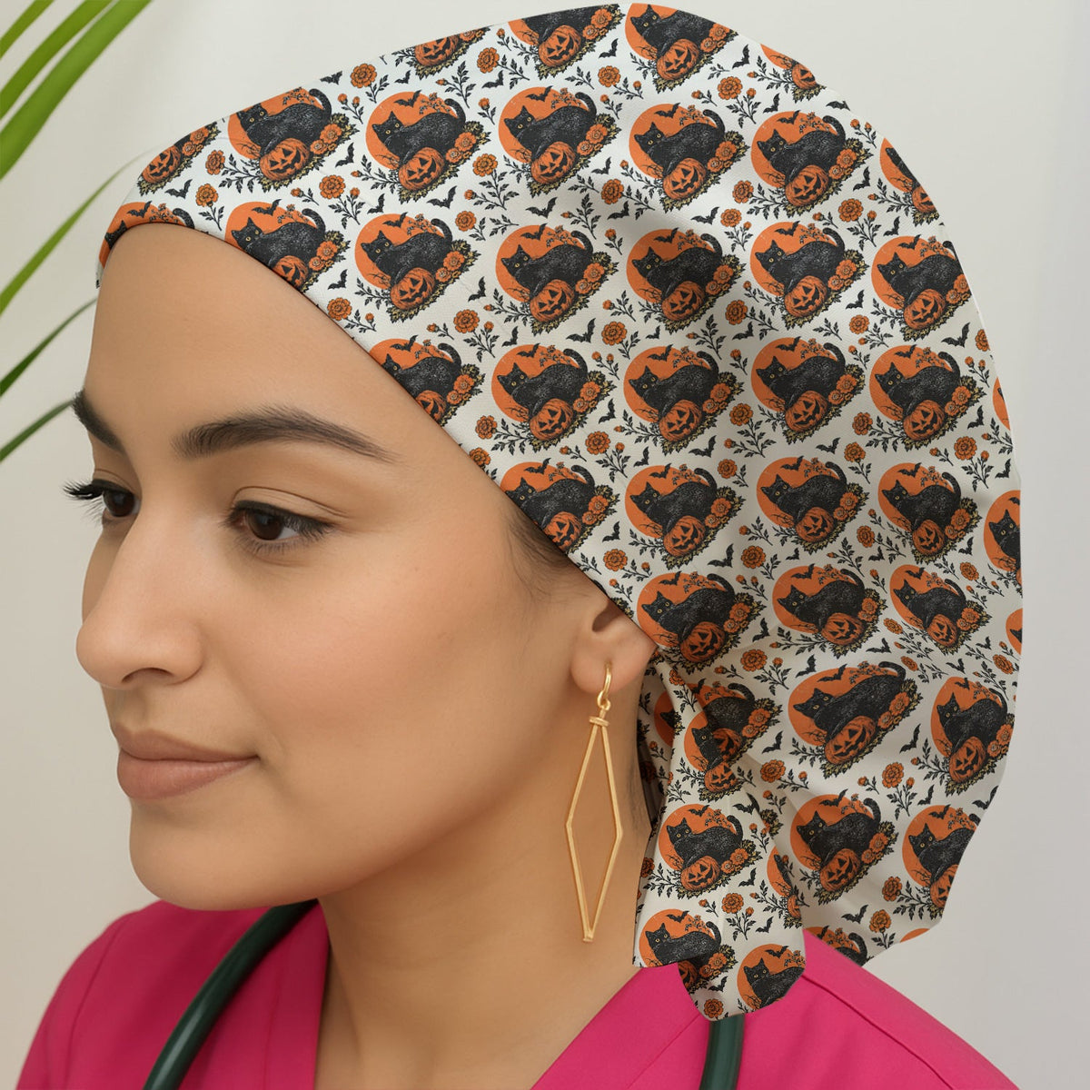 Black Cat Energy Scrub Cap - Halloween Gift For Nurse