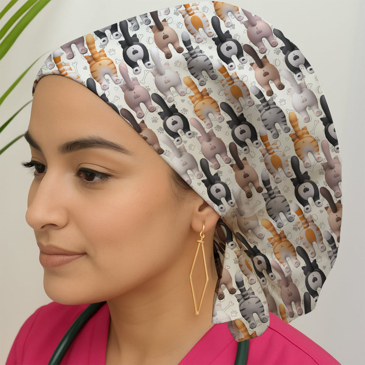 Cat Butt Paw Print Scrub Cap