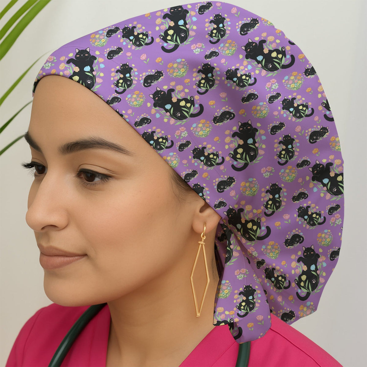 Cats Cute Poses Floral Scrub Cap