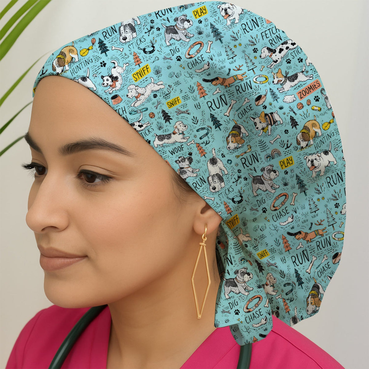 Cartoon Puppy Adventure Scrub Cap