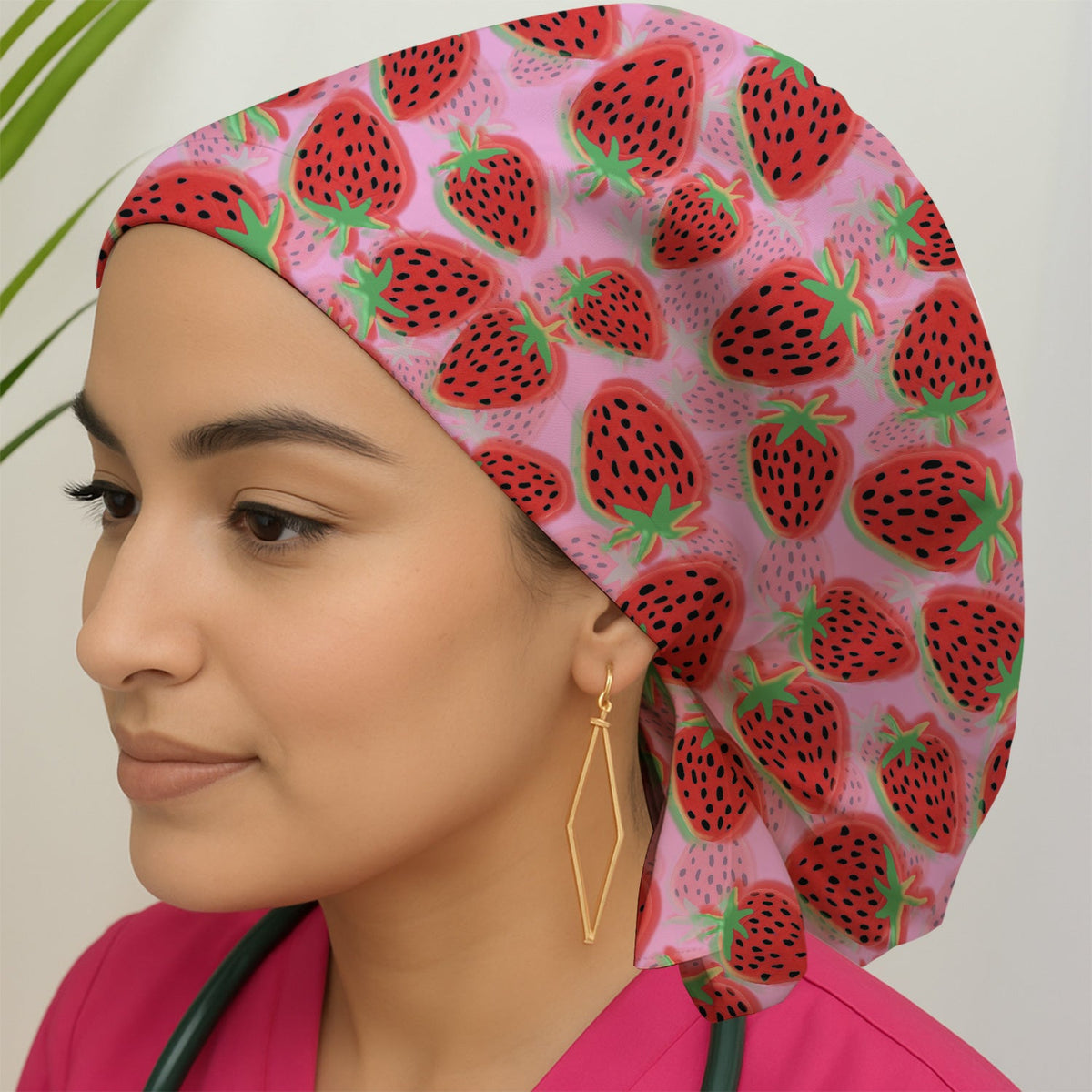 Pink Strawberry Scrub Cap