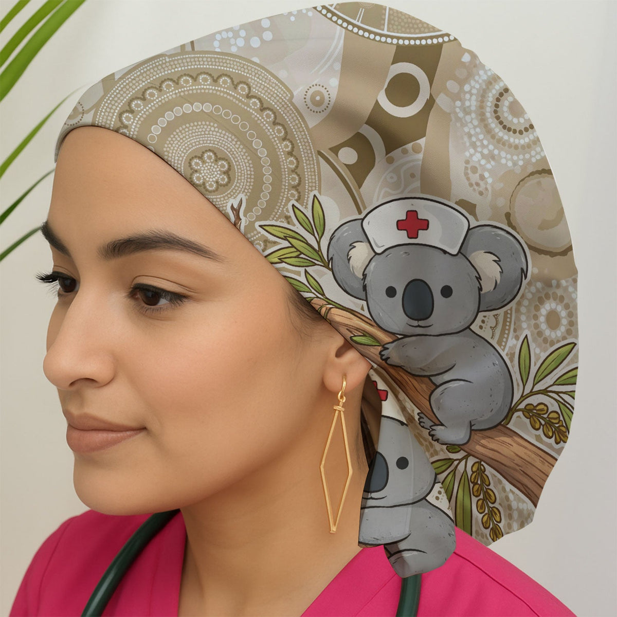 Australian Indigenous Dot Art Koala Scrub Cap