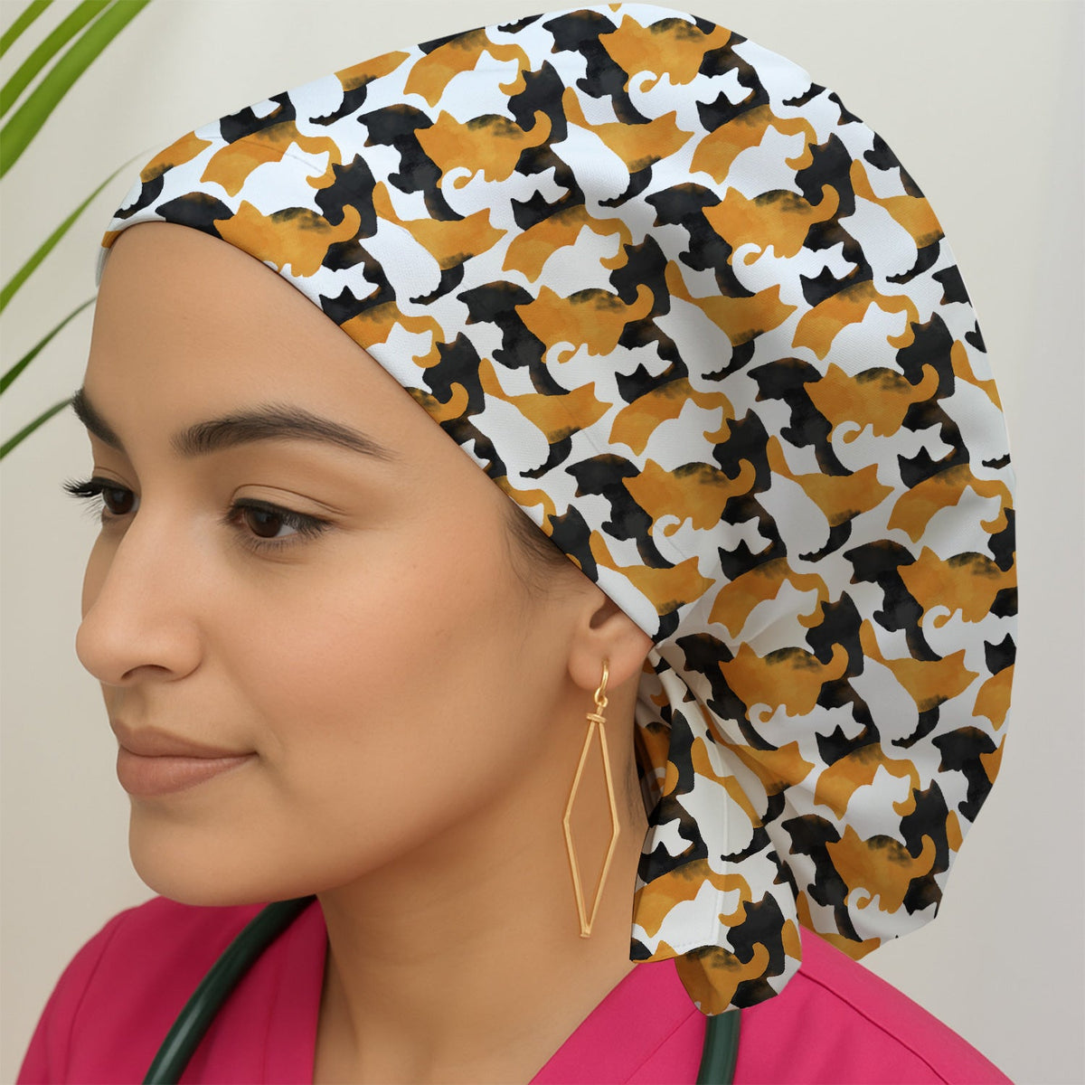 Calico Cat Silhouette Scrub Cap