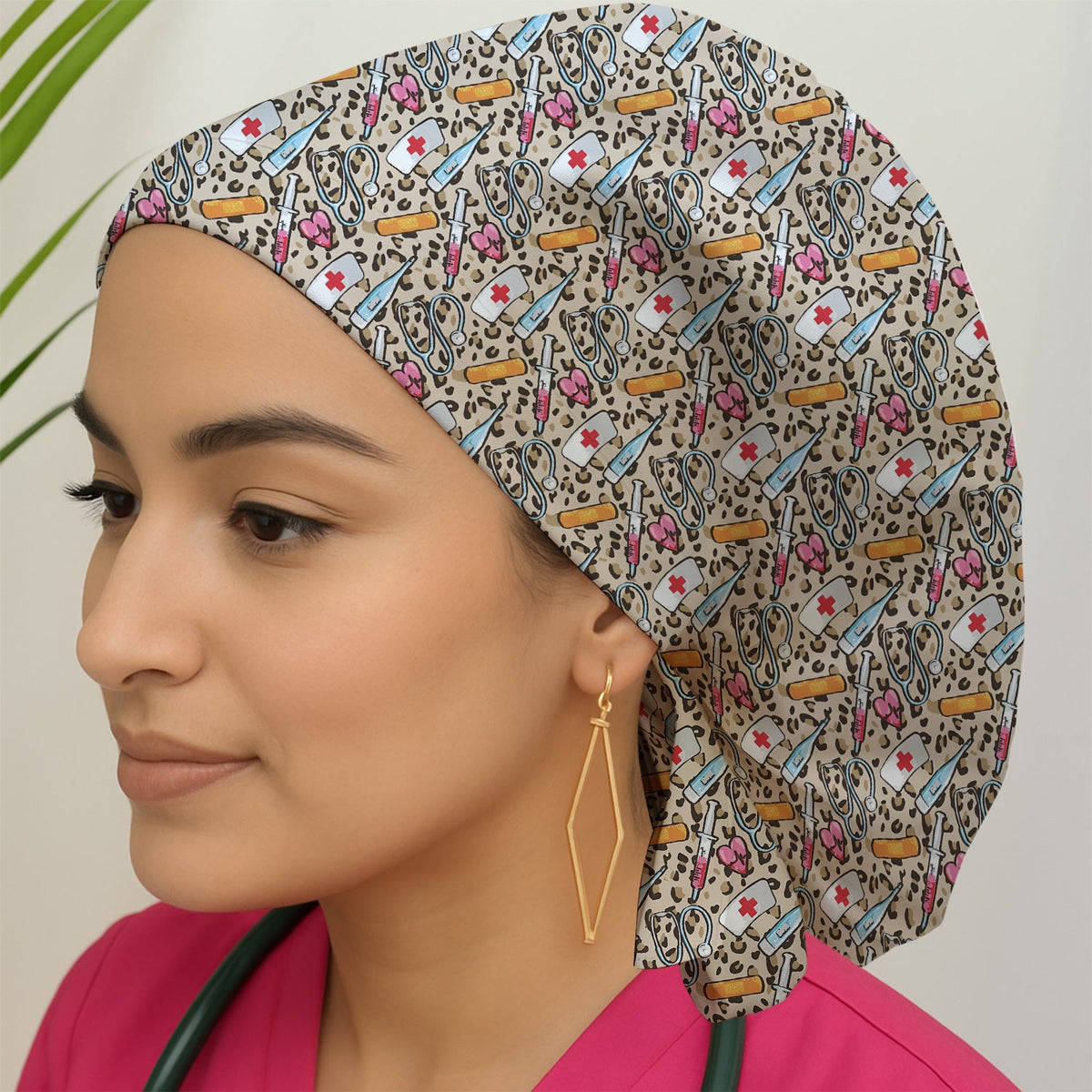 Leopard Medical Tools Pink Heart Scrub Cap