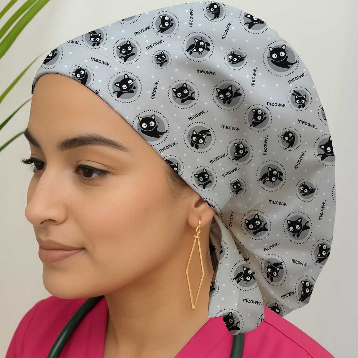 Black Cat Meow Scrub Cap