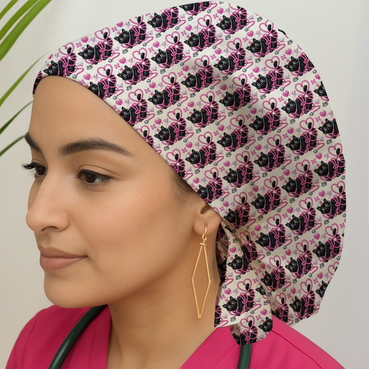 Valentine Cat Nurse Heart Scrub Cap
