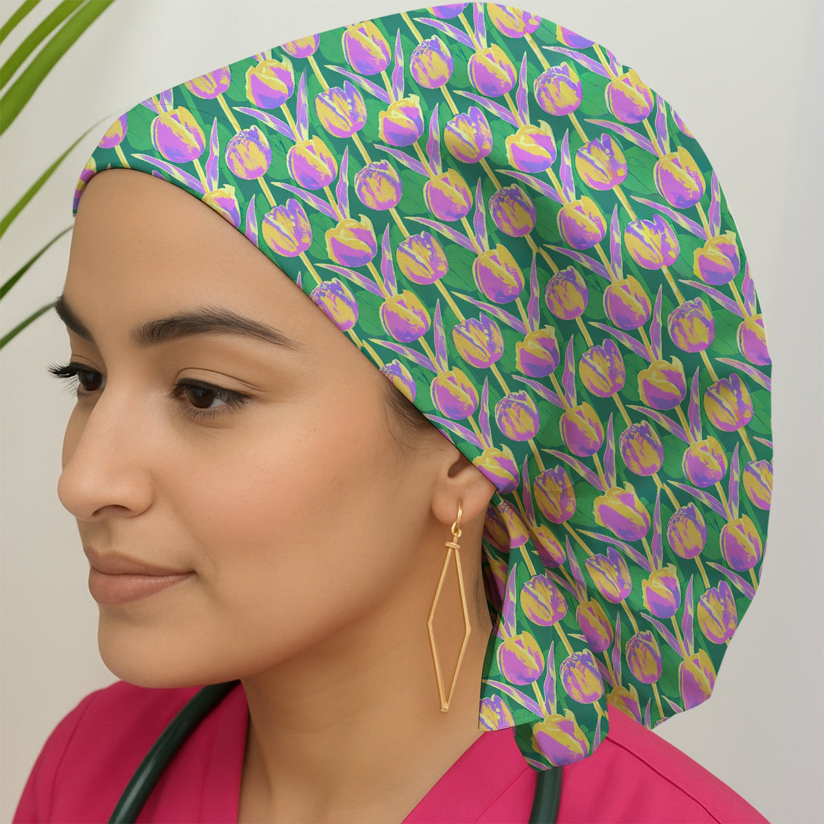 Colorful Tulip Floral Scrub Cap
