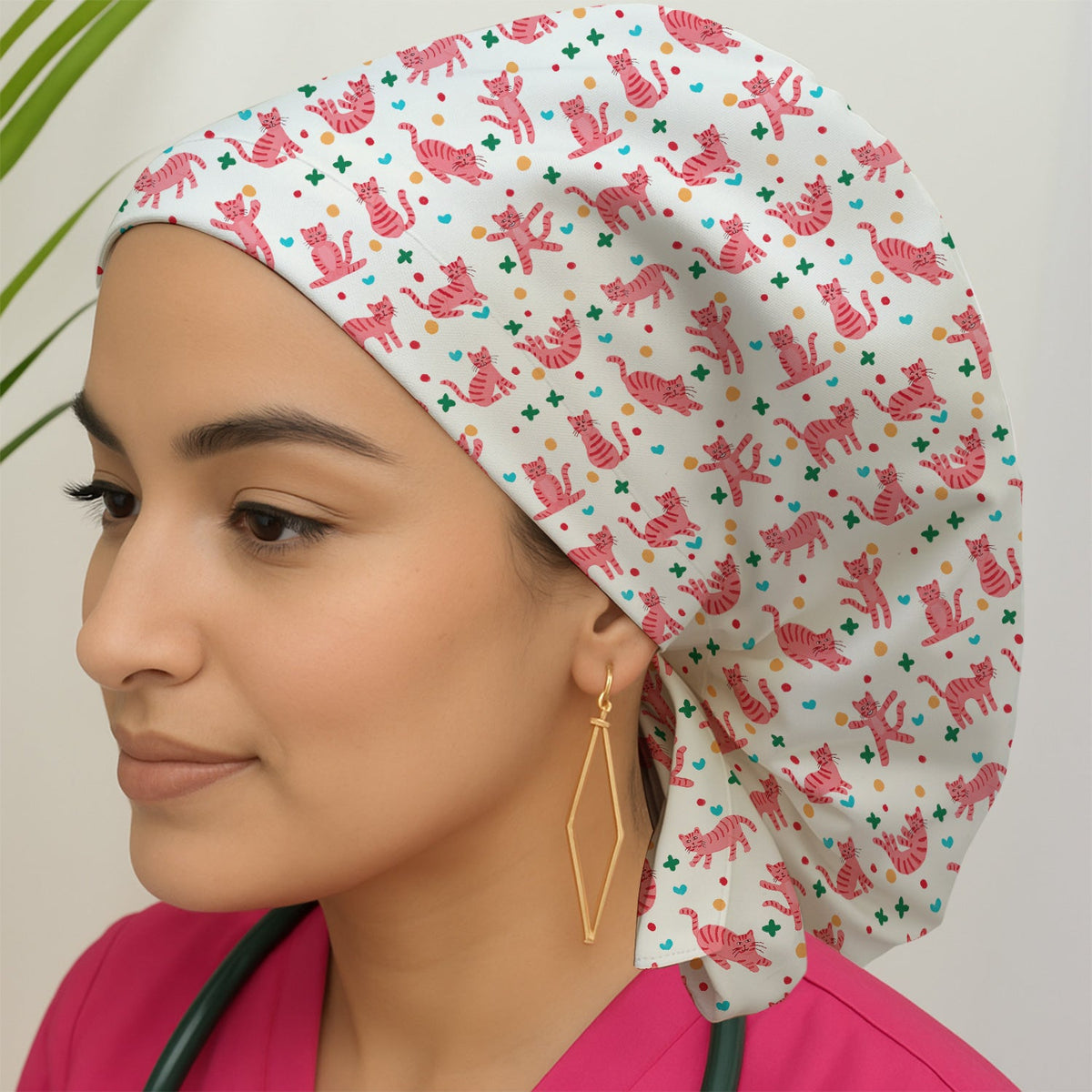 Pink Cat Scrub Cap