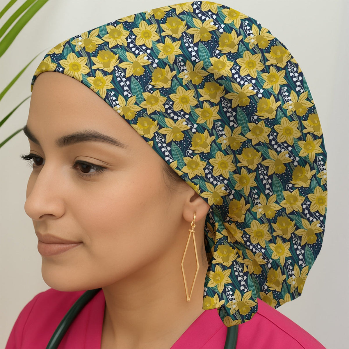 Yellow Daffodil Lily Valley Scrub Cap