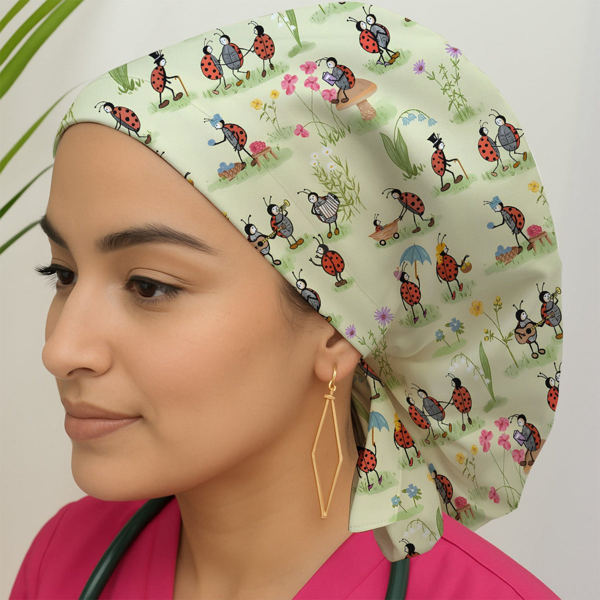 Whimsical Ladybug Garden Activity Scrub Cap