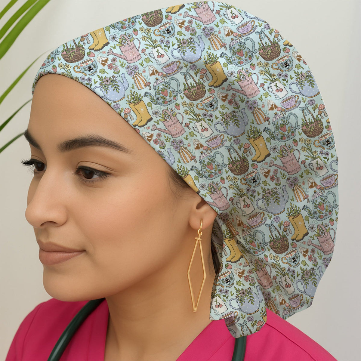 Garden Tea Party Floral Scrub Cap