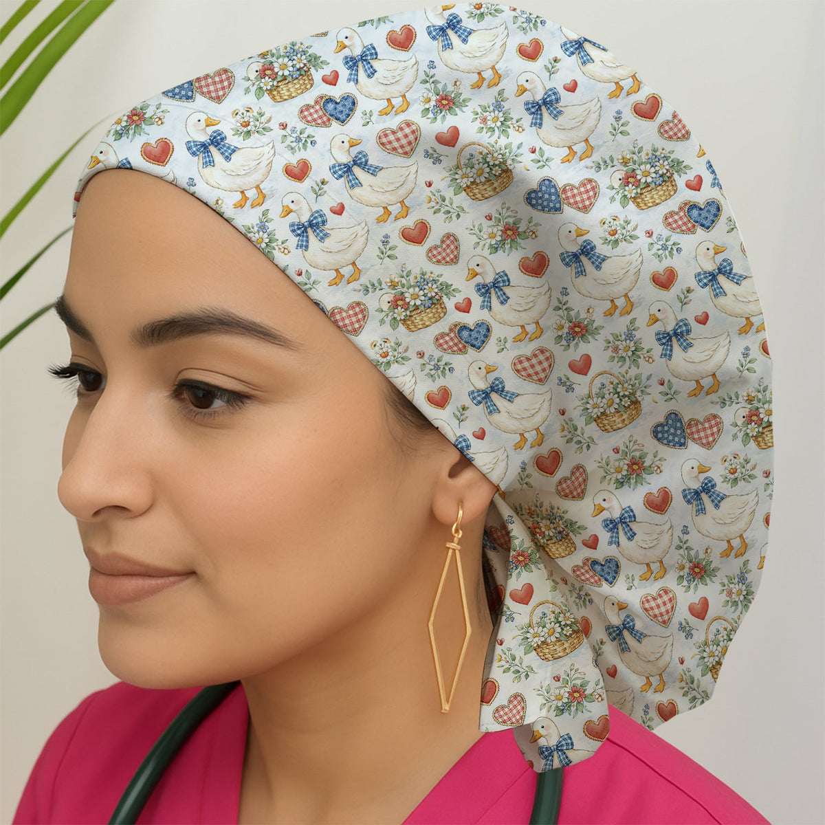 Duck Heart Floral Scrub Cap