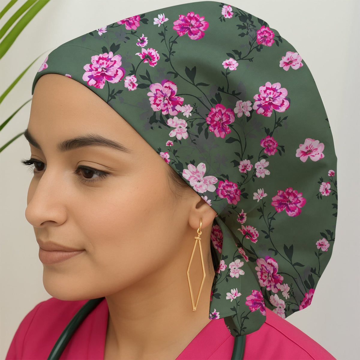 Pink Floral Blossom Scrub Cap