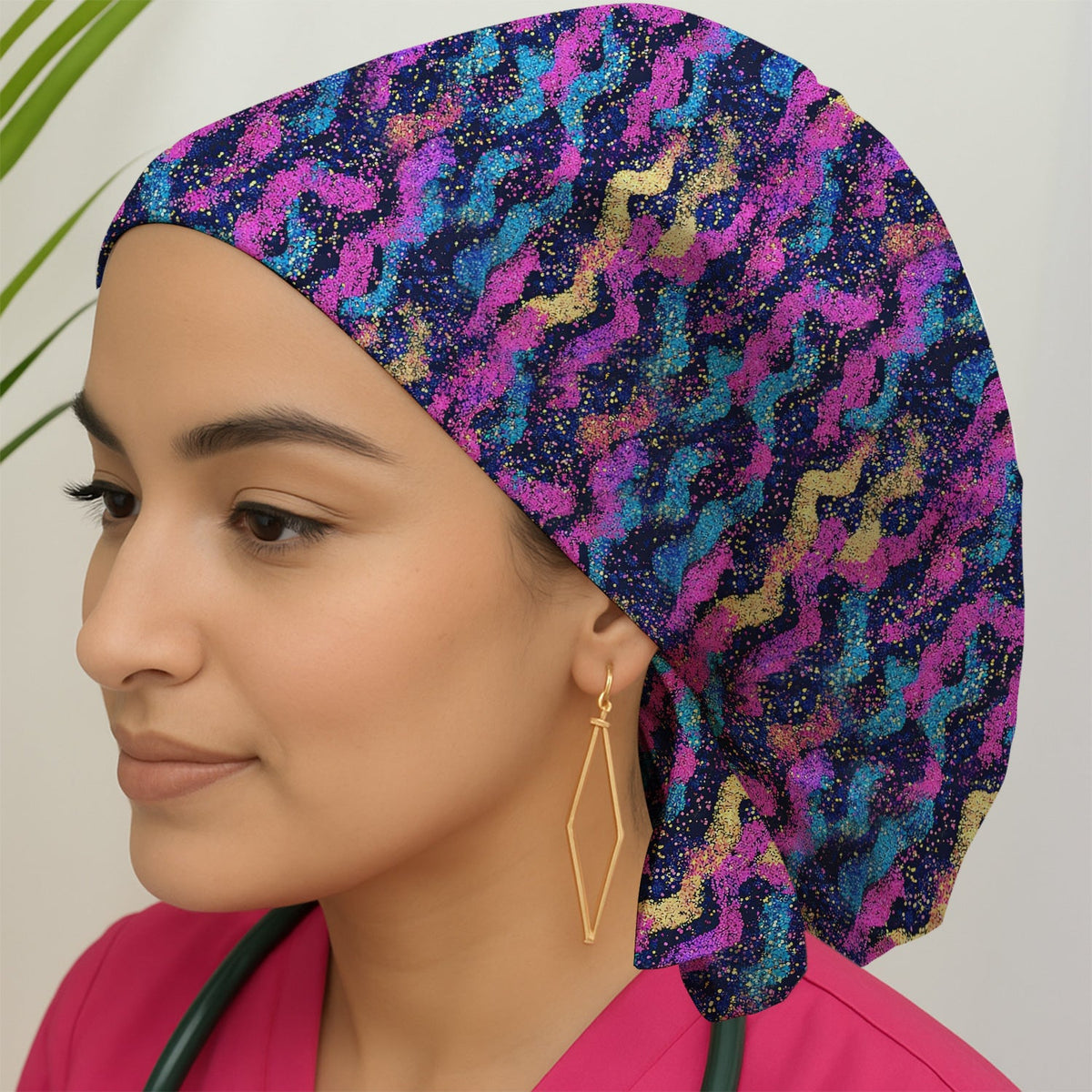 Neon Glitter Galaxy Scrub Cap