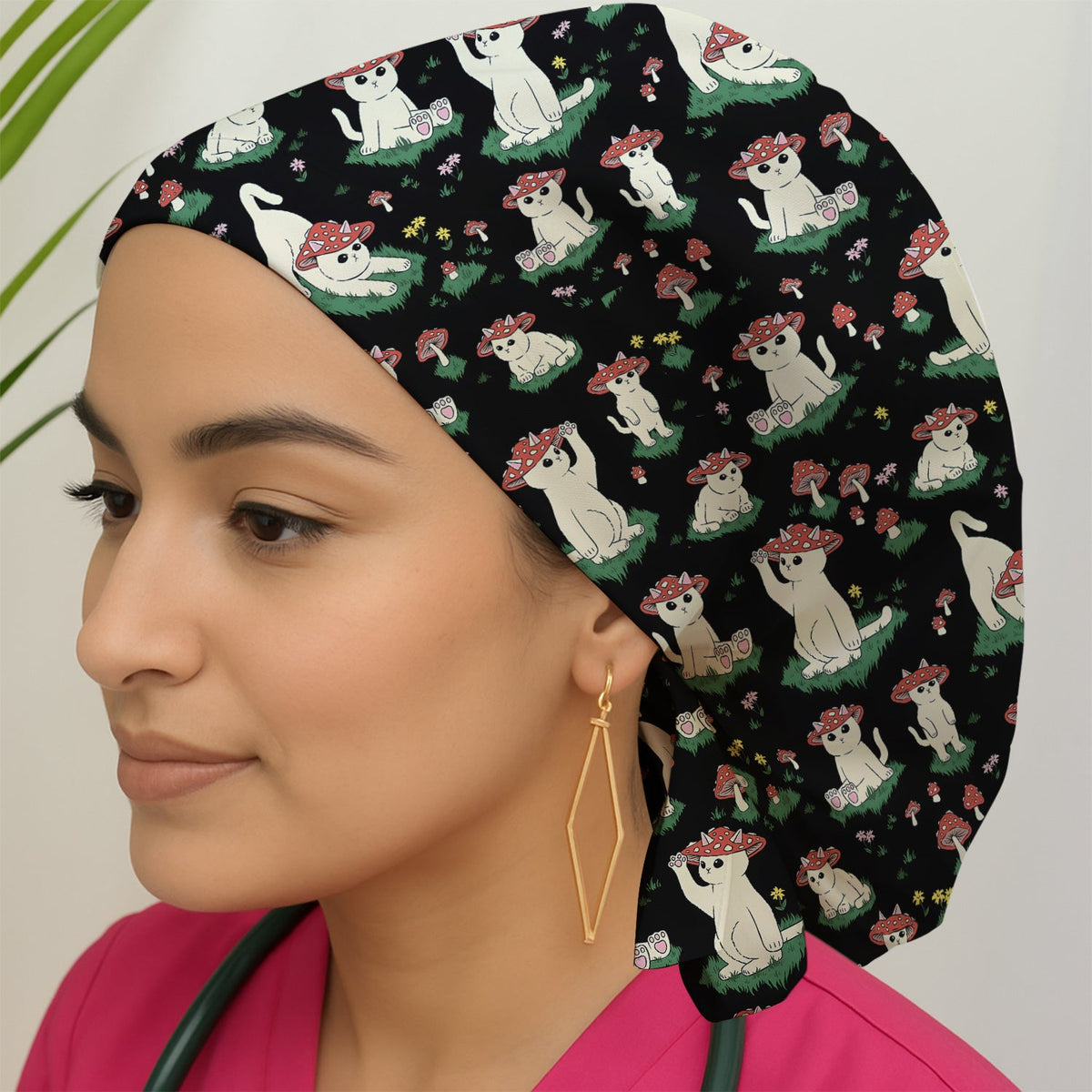 Mushroom Cat Scrub Cap