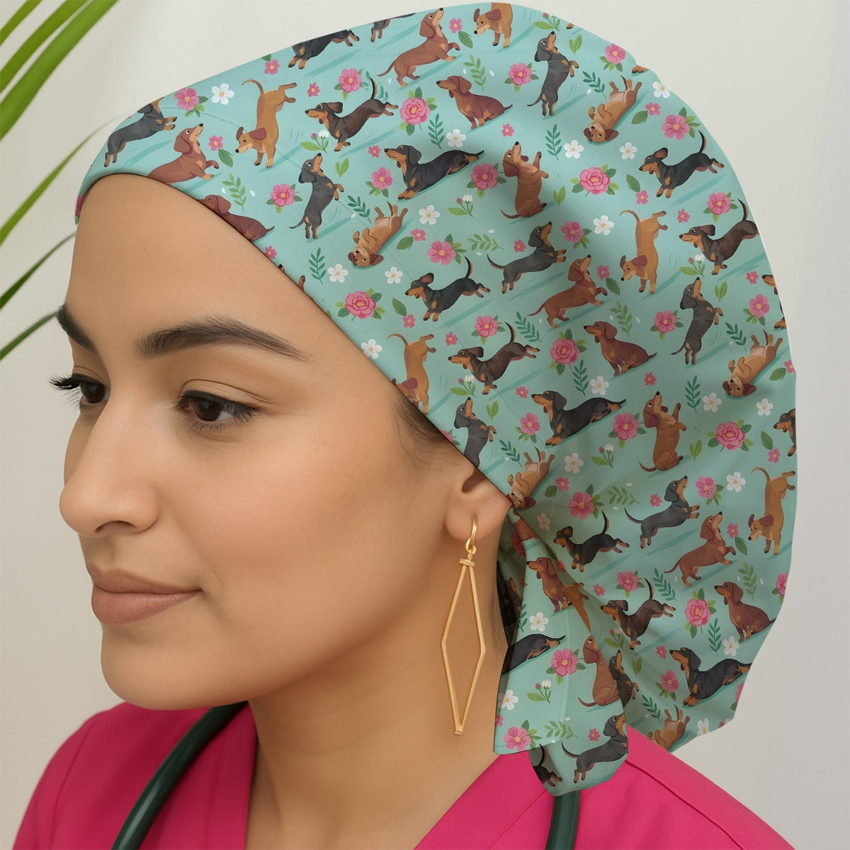 Floral Dachshund Puppy Scrub Cap