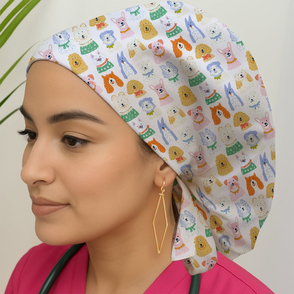 Colorful Dog Faces Cartoon Scrub Cap