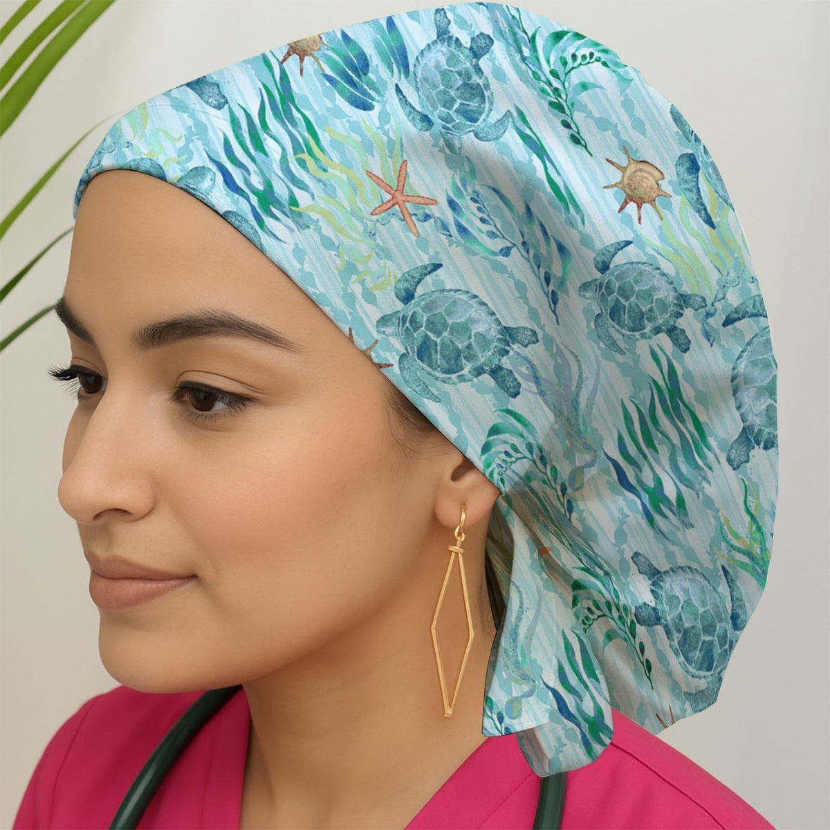 Sea Turtle Watercolor Scrub Cap