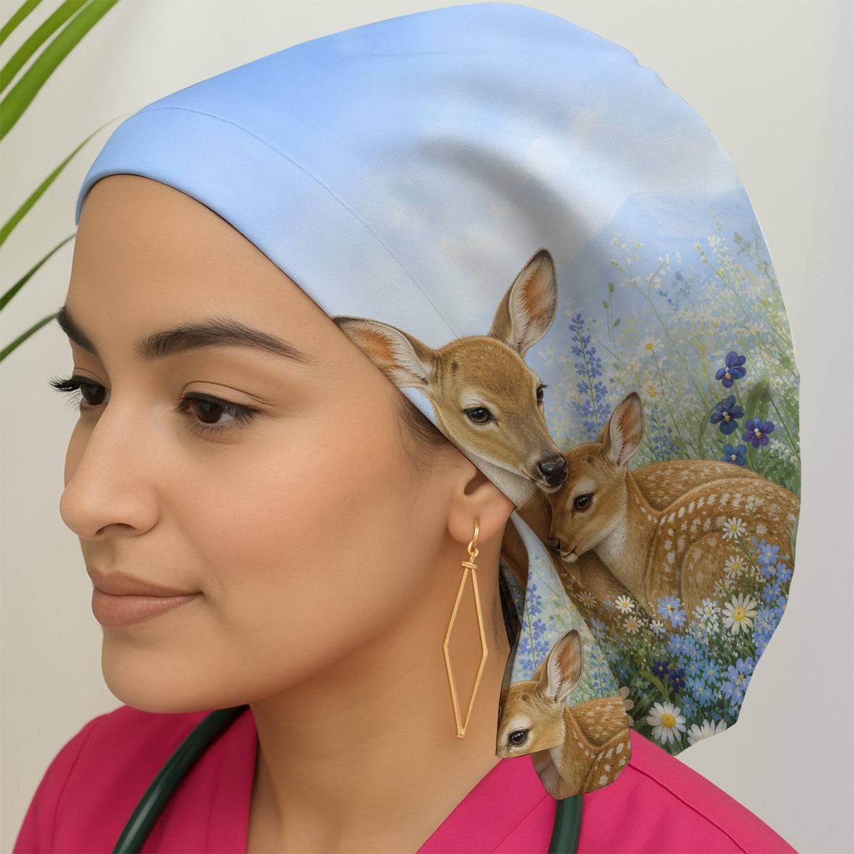 Deer Mother Baby Meadow Scrub Cap