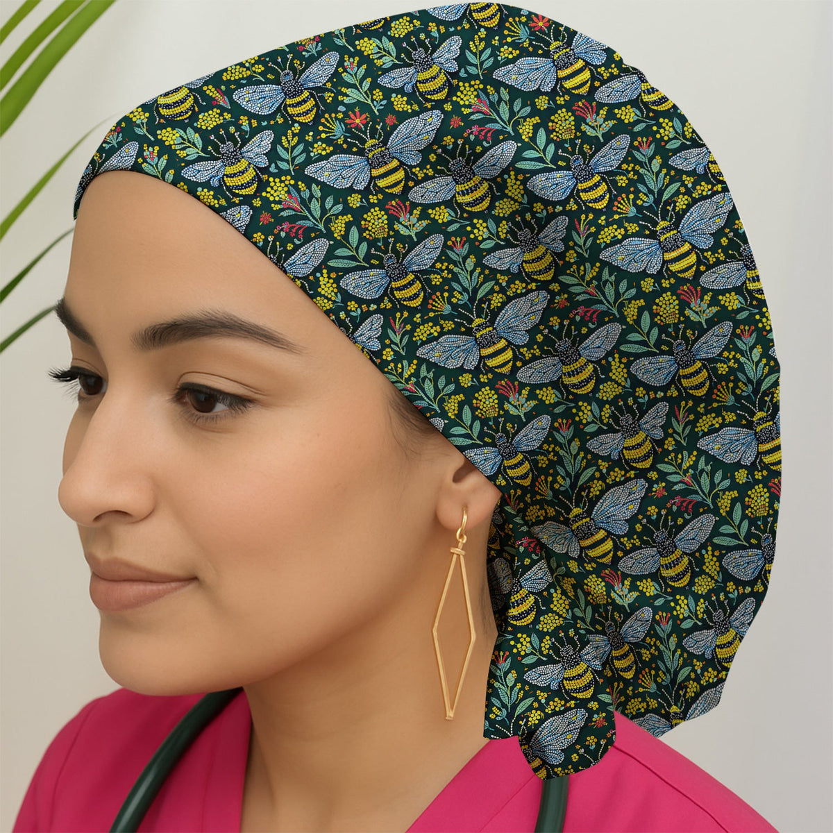 Honey Bee Wildflower Garden Scrub Cap For Nurse