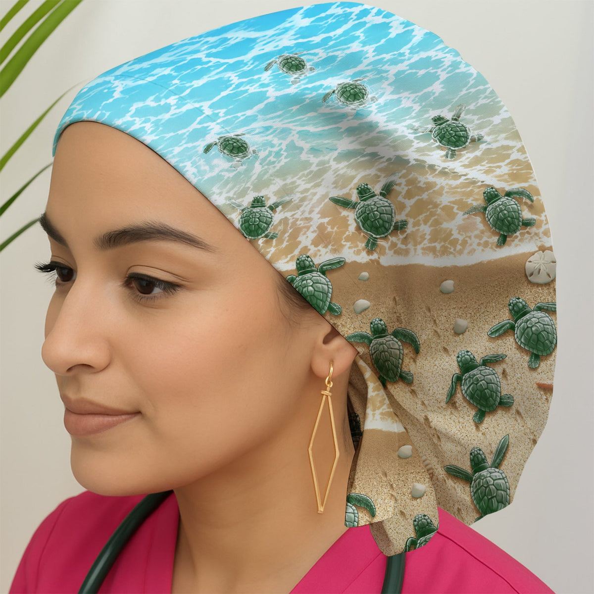 Coastal Sea Turtle Beach Scrub Cap
