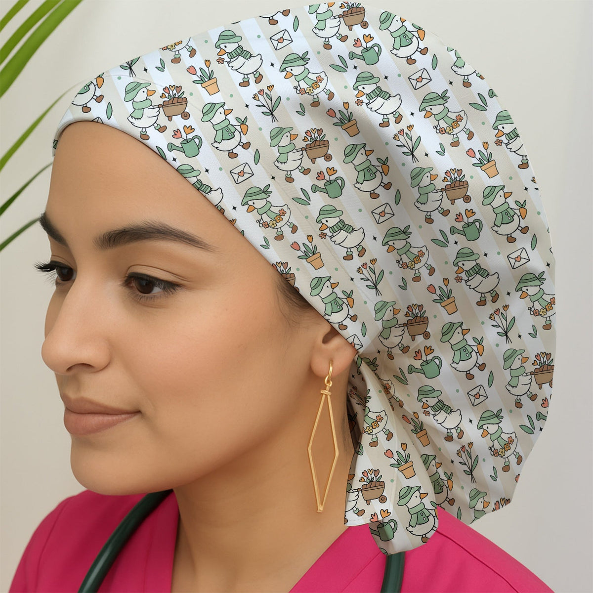 Gardening Duck Floral Scrub Cap