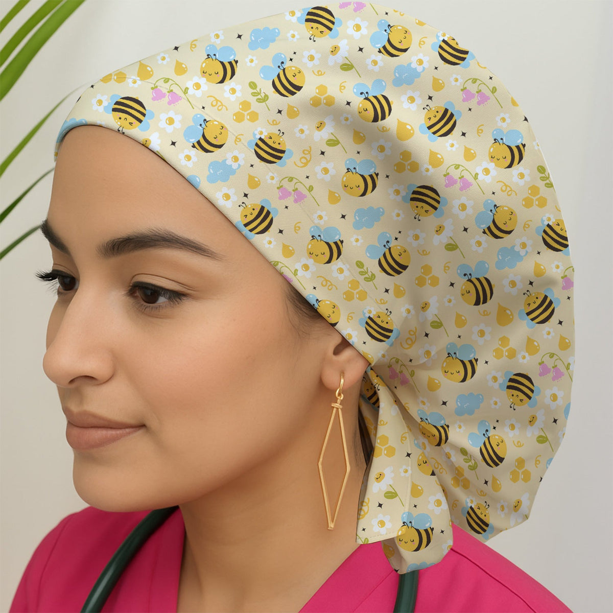 Honey Bee Flower Cloud Scrub Cap For Nurse