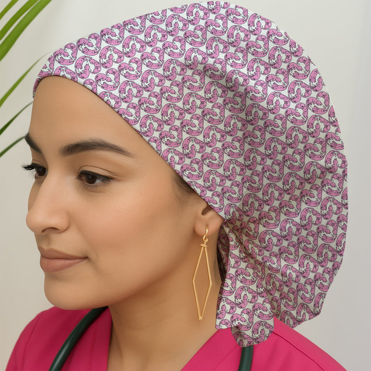 Pink Cat Cartoon Scrub Cap