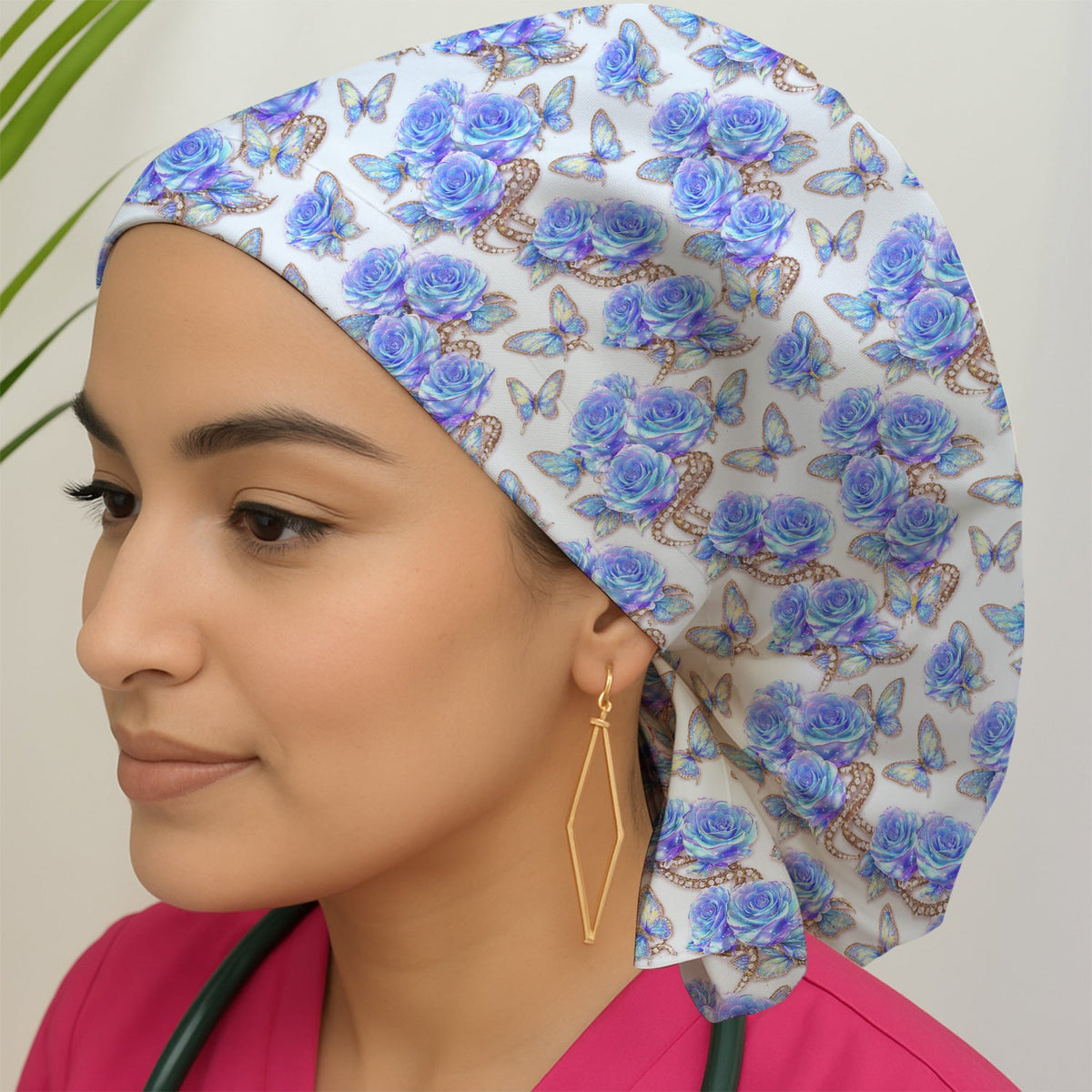 Elegant Blue Rose Scrub Cap