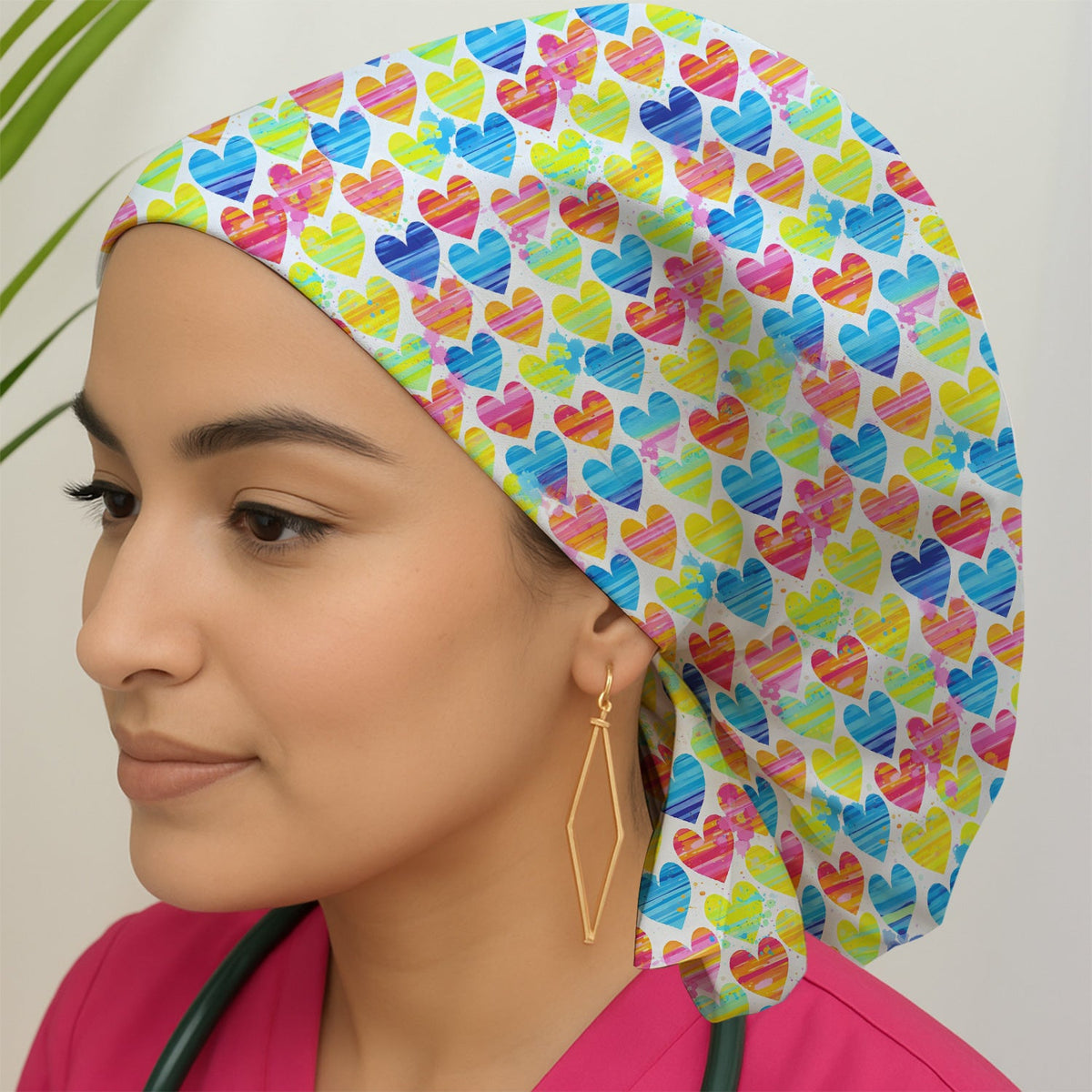 Rainbow Heart Scrub Cap