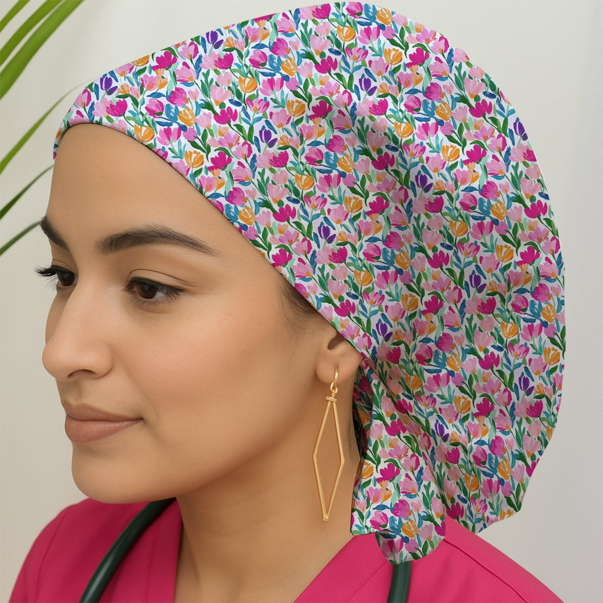 Vibrant Tulip Meadow Scrub Cap