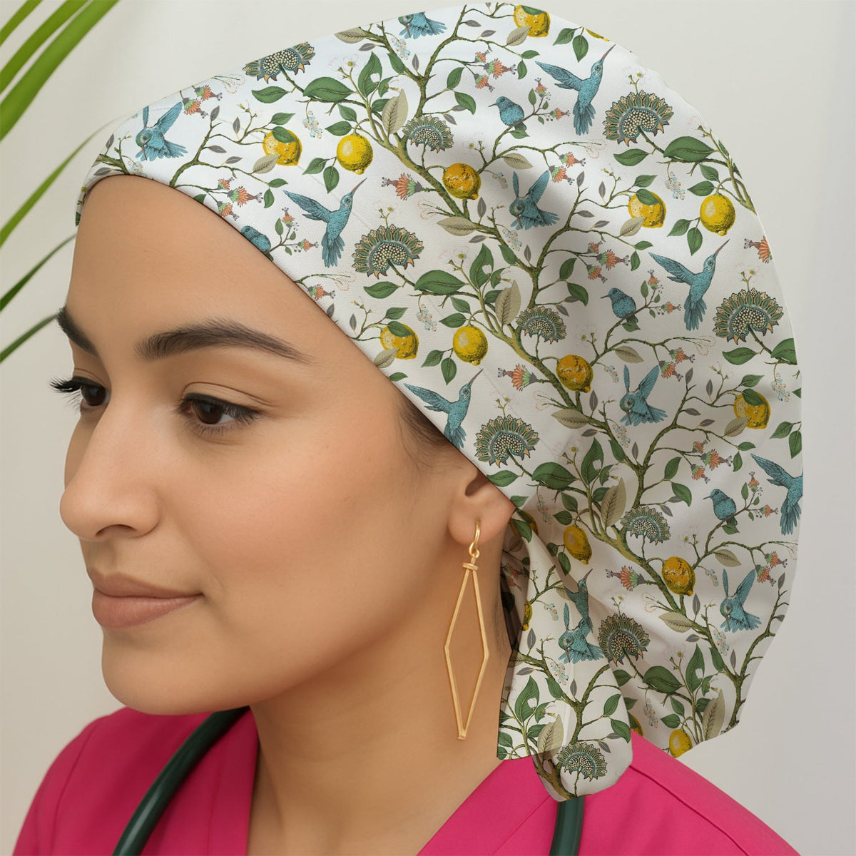 Hummingbird Lemon Floral Scrub Cap