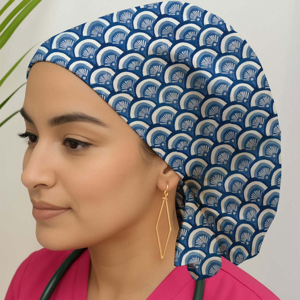 Blue Seashell Scrub Cap
