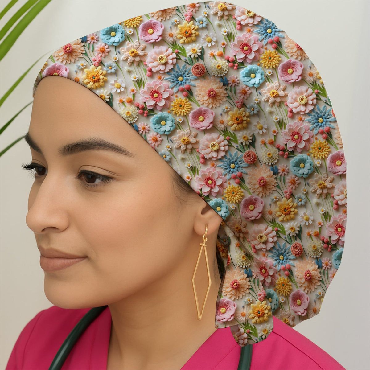 Colorful Blooming Wildflower Scrub Cap
