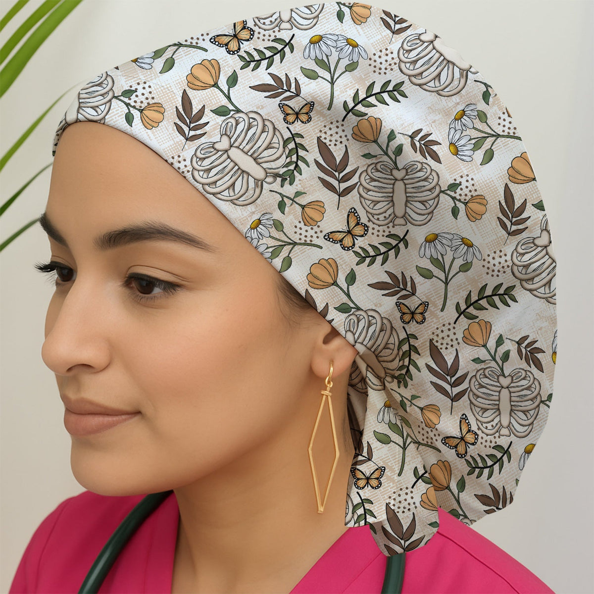 Skeleton Ribcage Daisy Butterfly Scrub Cap