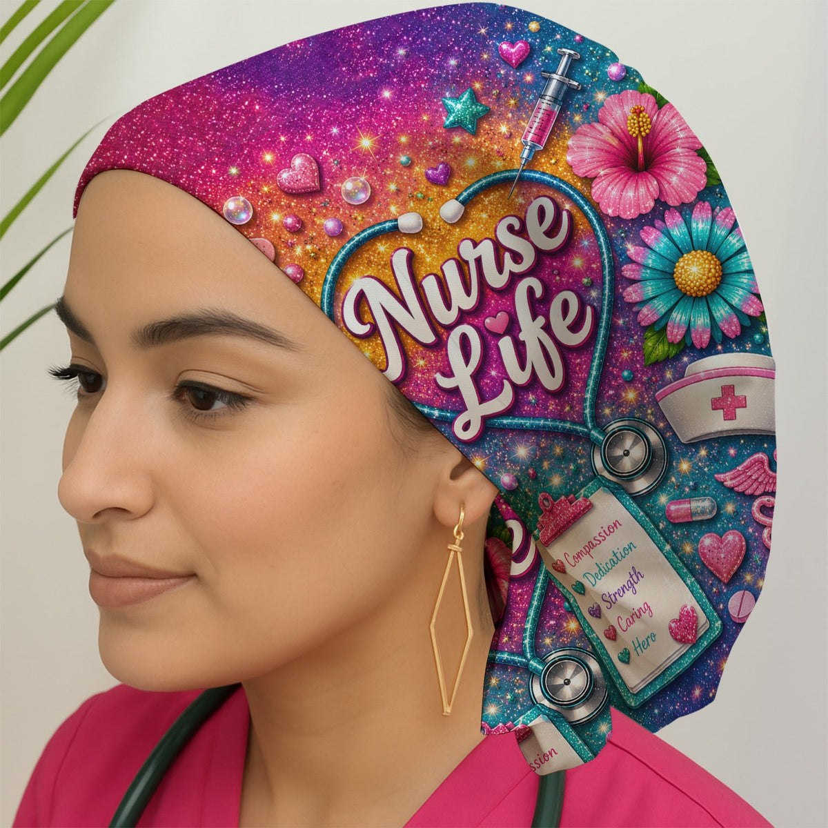Colorful Nurse Life Heart Scrub Cap
