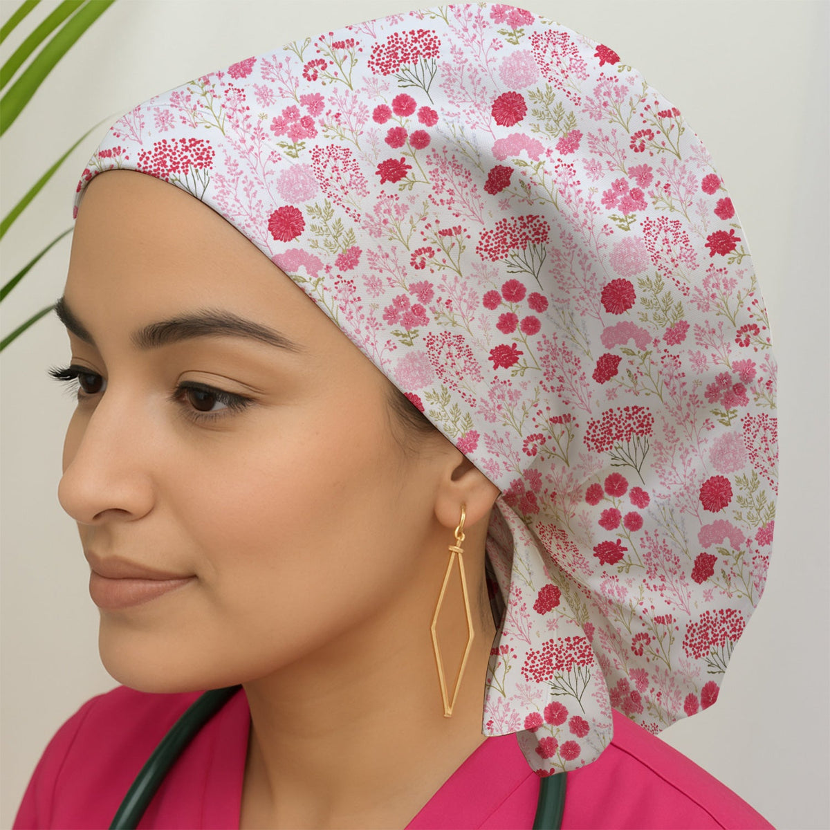 Pink Floral Allover Scrub Cap
