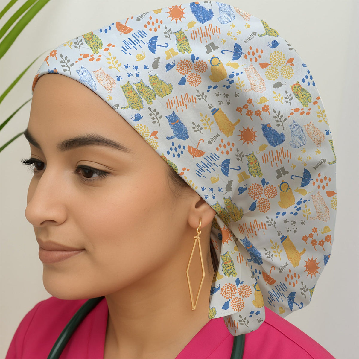Cozy Rainy Day Cat Lover Scrub Cap