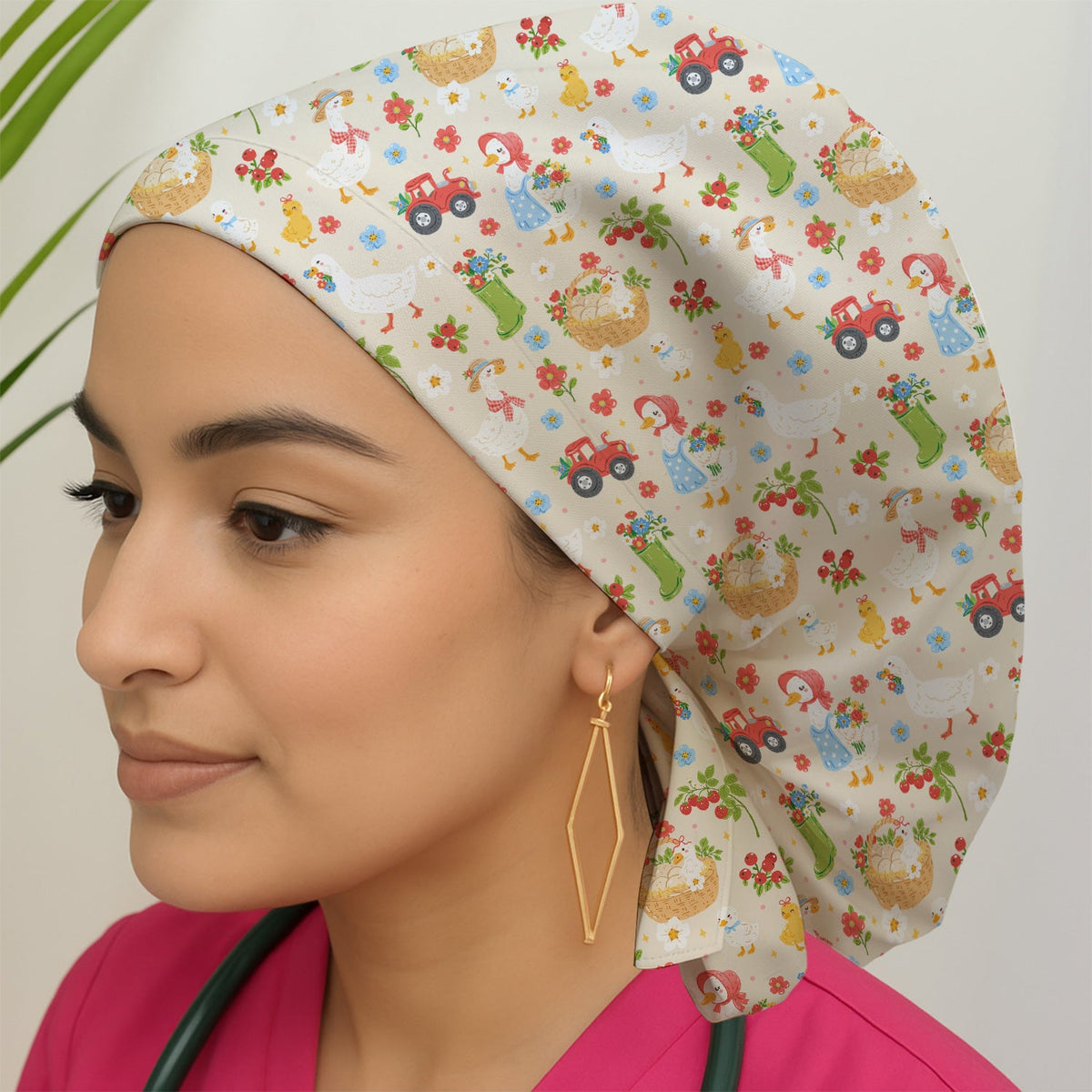 Farm Duck Chicken Tractor Flower Basket Scrub Cap