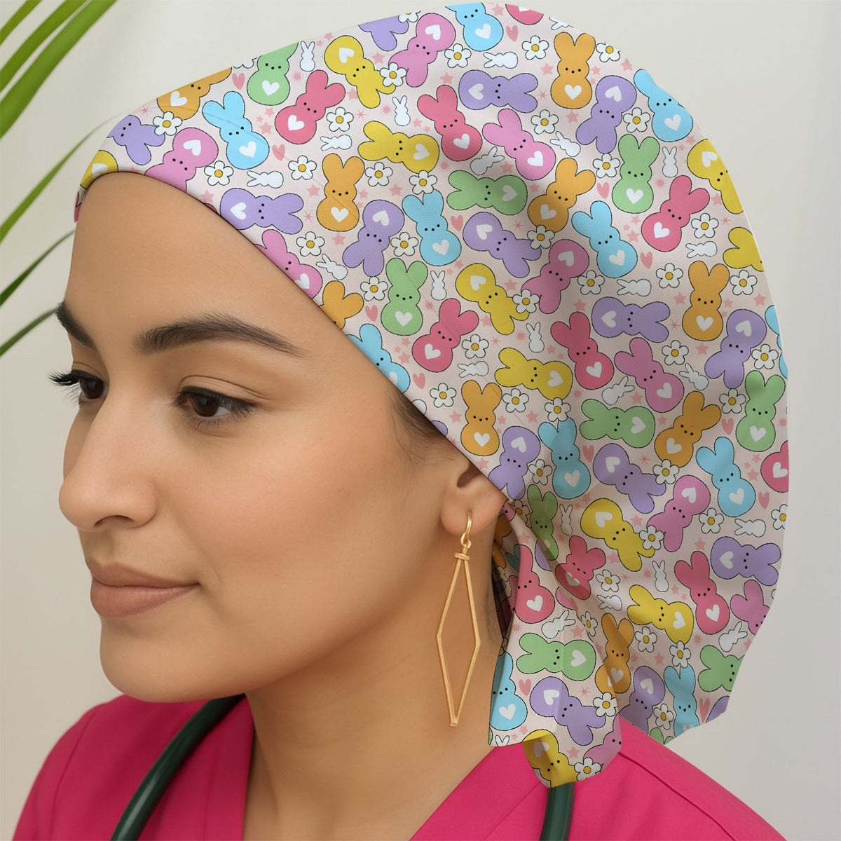 Sweet Pastel Bunny Daisy Scrub Cap