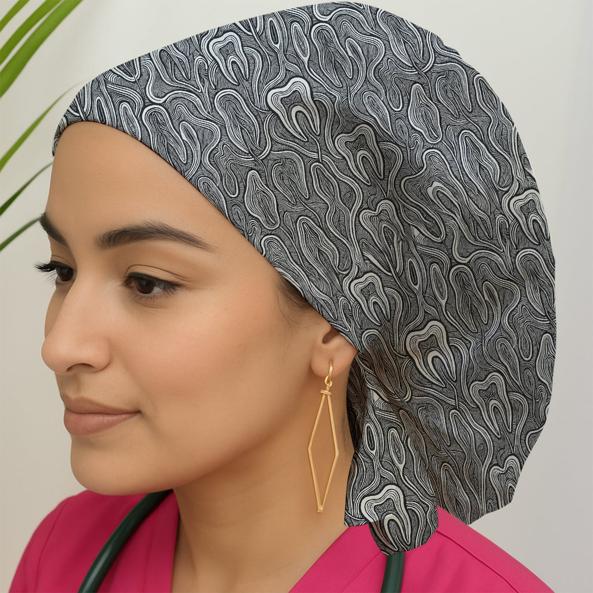 Dental Tooth Line Art Scrub Cap